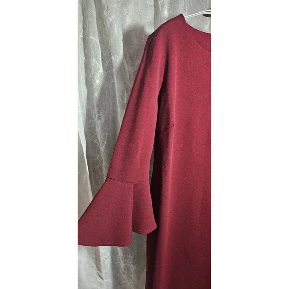 Liz Claiborne Women's Wine Red Ruffle Dress 3/4 Bell Sleeve Size 12 Old Money - Picture 2 of 6
